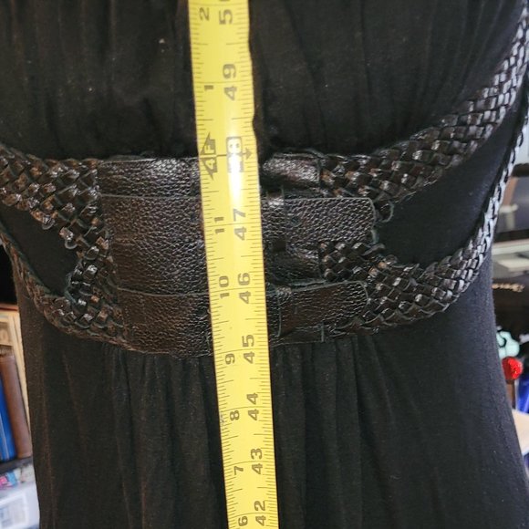 Vintage Leather Trimmed Long Dress Poly Spandex Cotton Size 8-10 - Picture 10 of 10